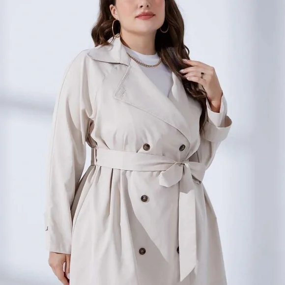 NWOT SHEIN Mulvari Plus Double Breasted Belted Trench Coat 2XL - Picture 2 of 8